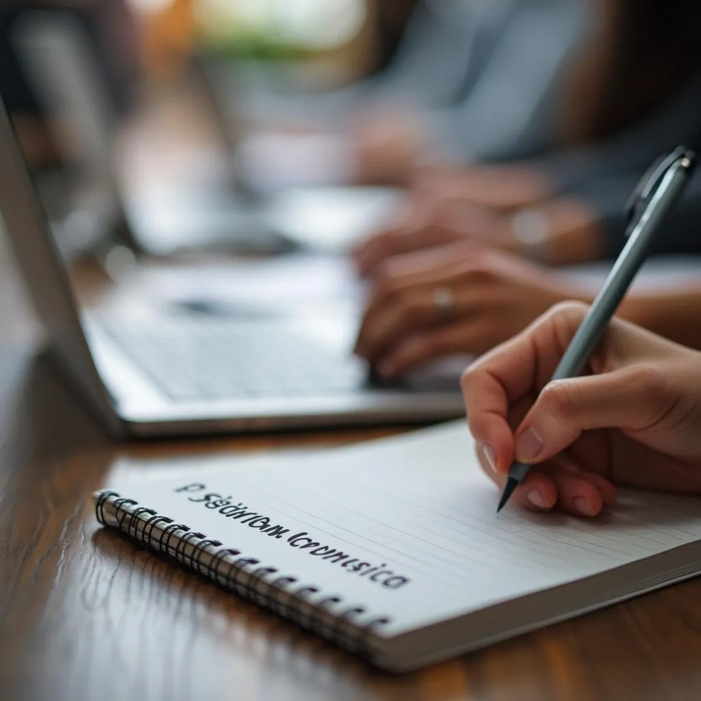 Primer plano de una persona tomando notas durante el webinar